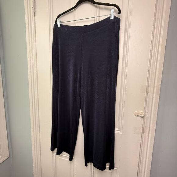 Chicos Travelers Pants Womens XL Blue Pull On Stretch Cropped Wide Leg High Rise - Picture 1 of 8